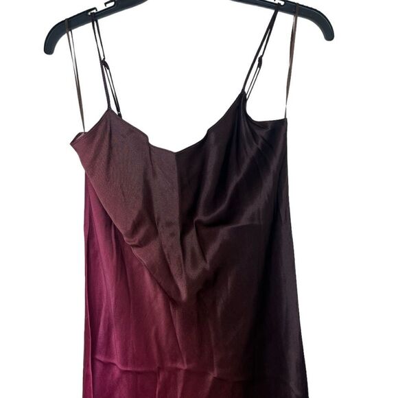 Vince Beet/Brown Spaghetti Strap Ombré Satin Slip Midi Dress Size Small - Picture 4 of 16